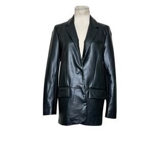 Zara Black Faux Soft Leather One Button Blazer Jacket Size S